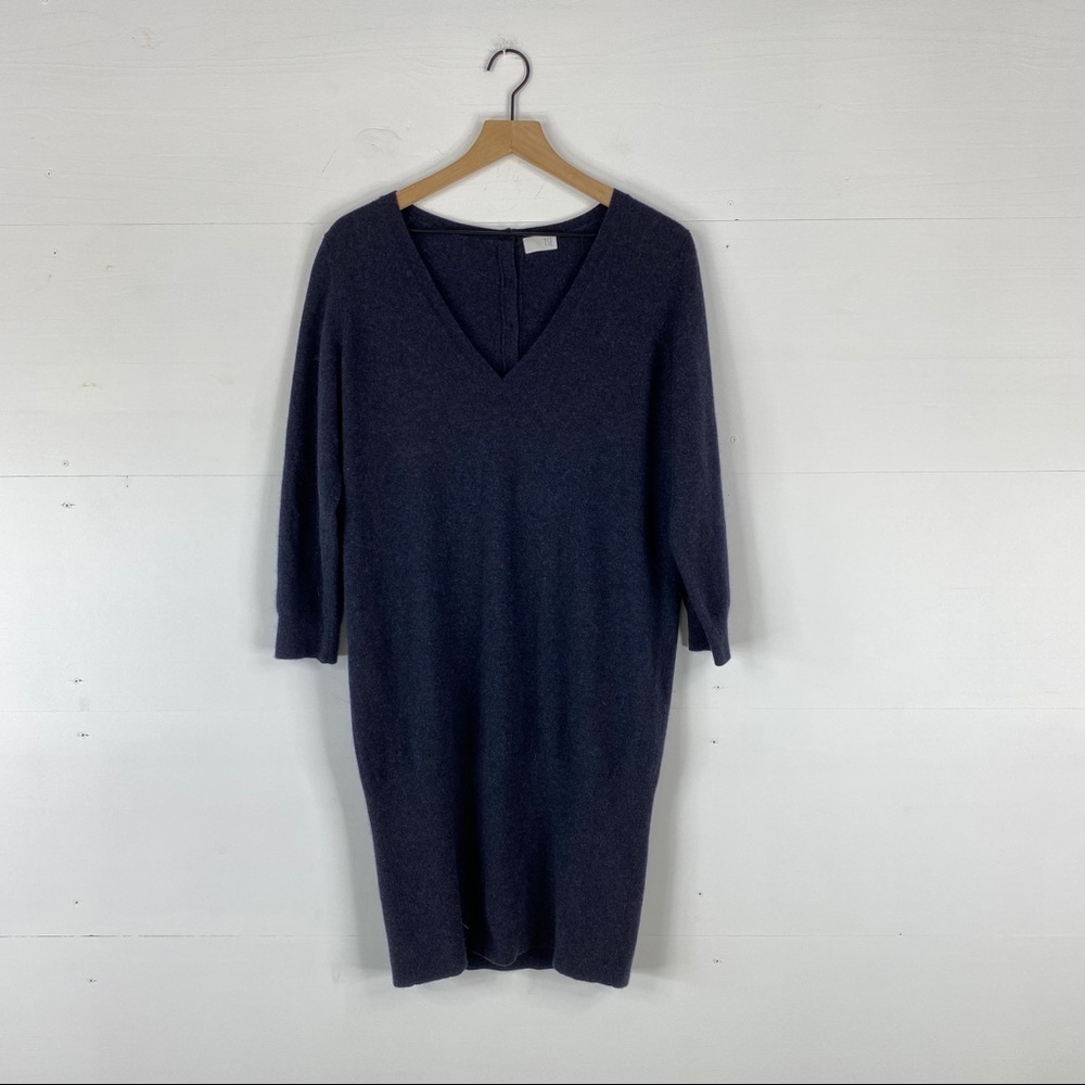 TSE Charcoal Navy V-Neck Mini Dress